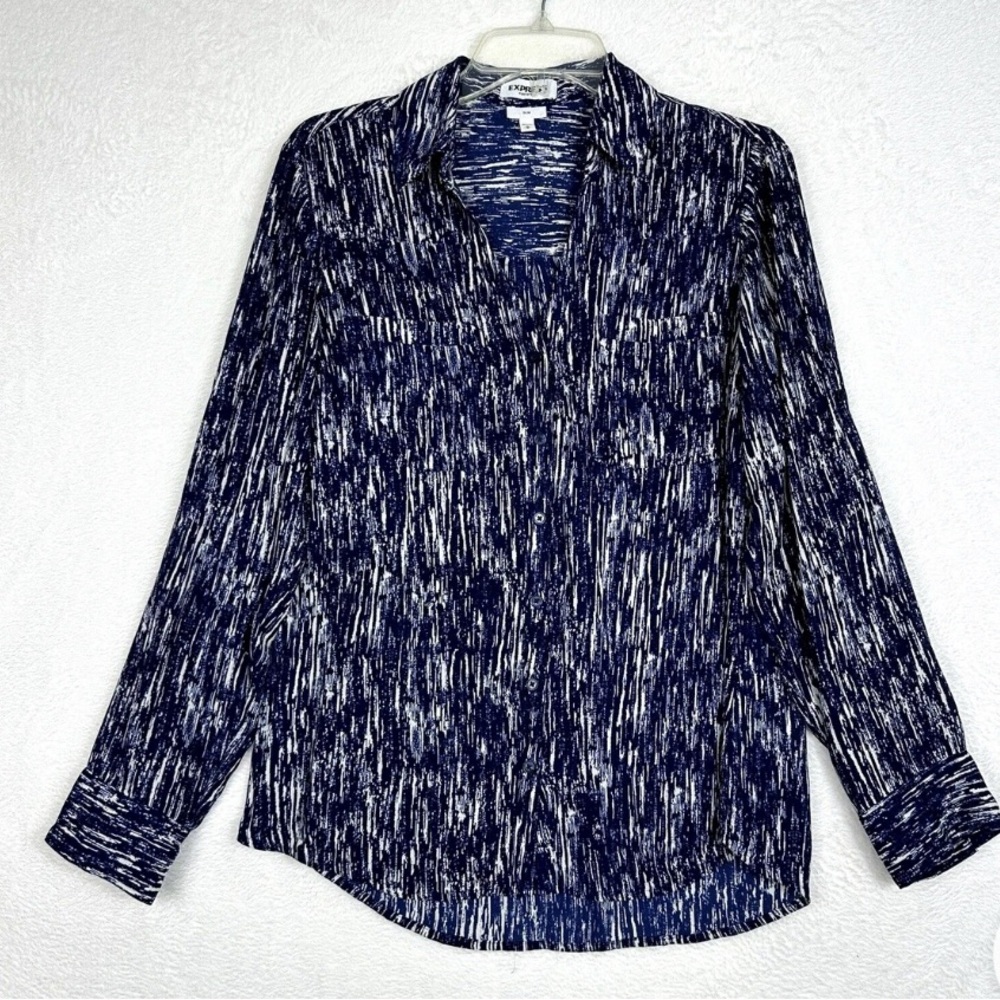 Express Women's Blue Portofino Blouse Slim-Fit